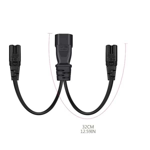32cm 3-polig IEC320-C14 Hanplugg till IEC320-C7+C7 Honkontakt Adapterkabel Y-delare Strömförsörjningsomvandlarkabel
