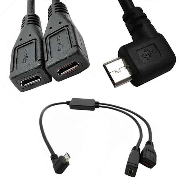 Splitter och Micro USB-kabel, 5-stifts hane till 2 honor Y-splitterkabel Vänster Höger Vinkel Laddaradapter Laddningsdatakabel Left bend