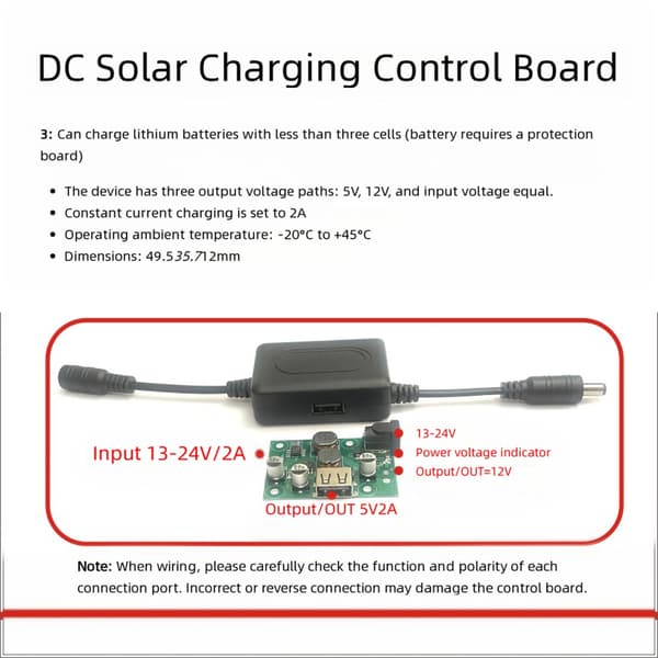 Solcellepanel Spenningsregulator DC12V Utgang USB 5V2A Port DC5.5x2.1mm Port