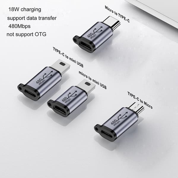 Usb-C - Micro USB -sovitin, Type-C naaras - Micro Usb uros -muunninliitin null - Micro to Type C
