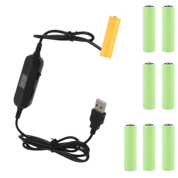 1,2 m USB 5V till 1,5V-12V AA/LR6 Dummy Batteri för Klockor, Räknare, Tangentbord, Leksaker