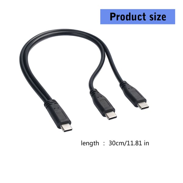 USB C-splitter til multippel ladekabel hurtigladeledning 30 cm for elektronikk