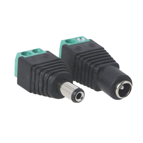DC-stik 12V tønde strømstik adapterstik 5.5x2.1mm han+hun