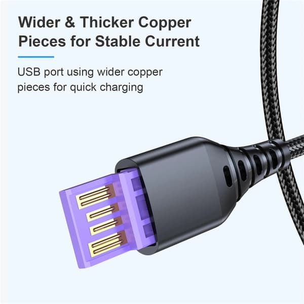 USB A - Micro -sovitinkaapeli, nopea lataus 5A, USB LED-valo 0,3/1/2/3M Black 0.3m