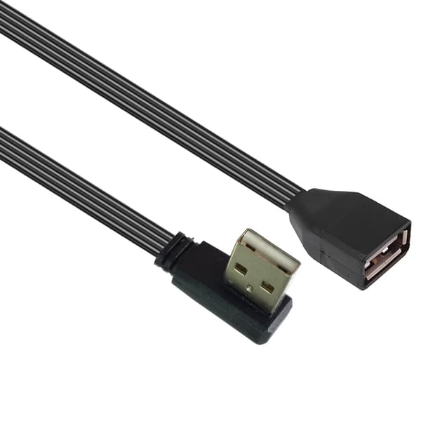 Flat datakabel USB 2.0 forlengelseskabel 90 graders/rett hode hann til hun 0.2m Bend down
