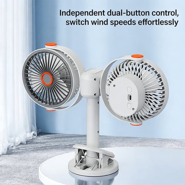 Bordluftcirkulator Dobbelt Hoved Cirkulerende Ventilator med Klips Multifunktionel Justerbar Køleventilator til Bil, Bord