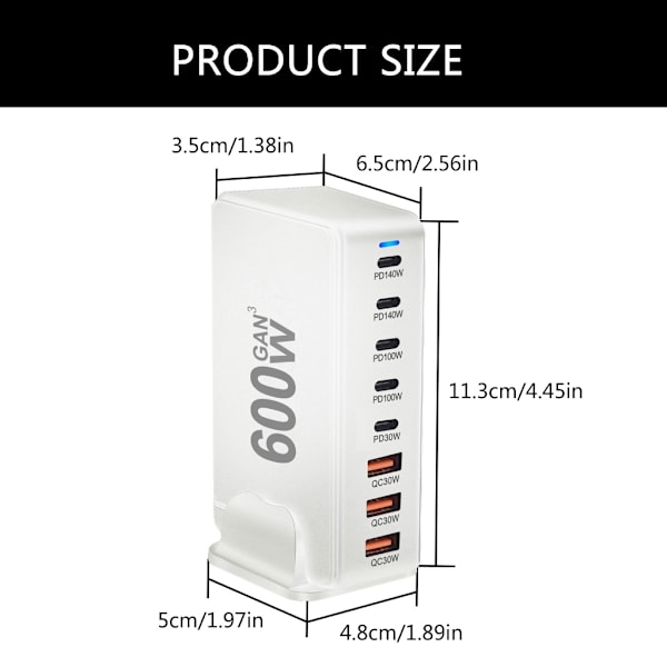 600W GaNs Laddare Bärbara Datorer USB C USB A Snabbladdning PD Laddning för Telefonladdare Black EU Plug
