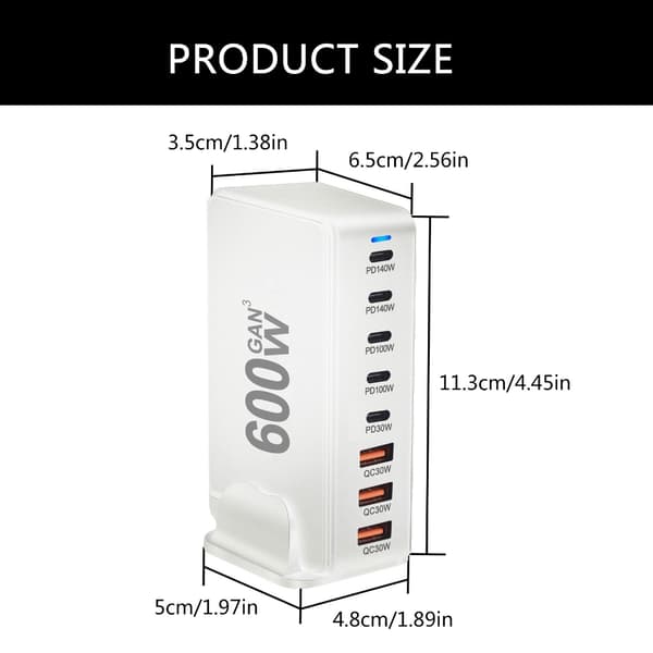 600W GaNs-ladere Bærbare datamaskiner USB C USB A Hurtiglading PD-lading for telefonladere White EU Plug