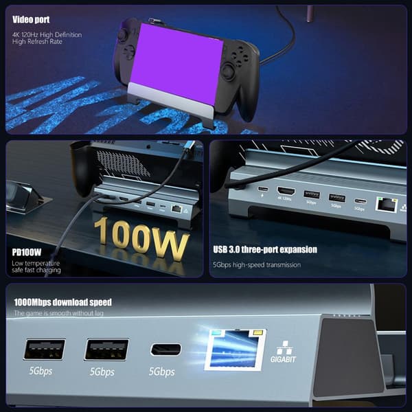 Bärbar USB C-dockningsstation med PD100W snabbladdning för surfplattor och bärbara datorer null - A