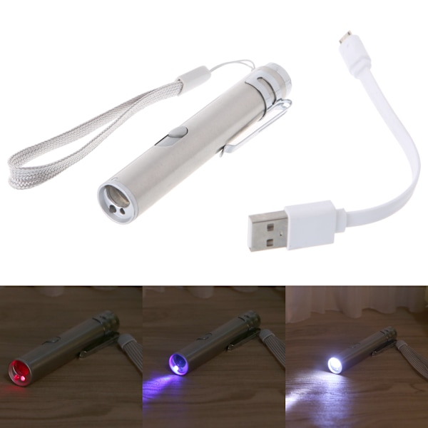 3 i 1 Multifunktionell LED Laserlampa Infraröd USB Uppladdningsbar UV Ficklampspenna
