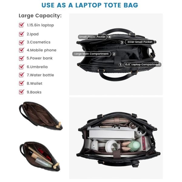 Förvaringsväska med lunchfack Laptopväska Förvaring med matlådefack Black