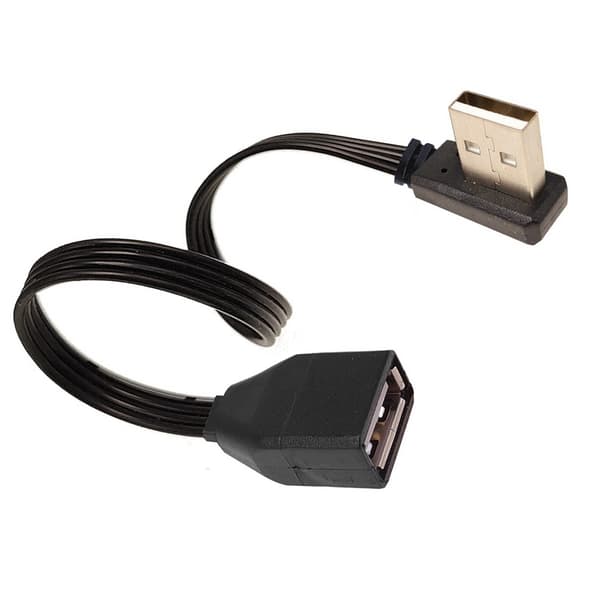 Flat datakabel USB 2.0 forlengelseskabel 90 graders/rett hode hann til hun 10cm Bend right