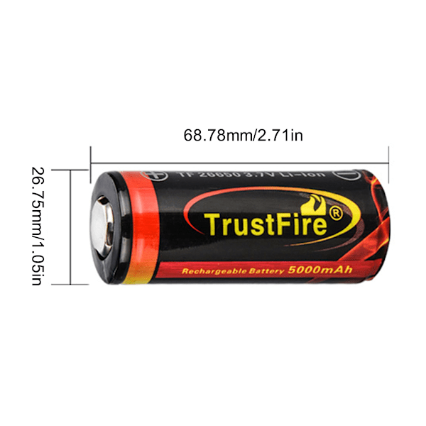 26650 5000mAh Högkapacitets Li-ion 3.7v Uppladdningsbart Batteri 3.2A Urladdning