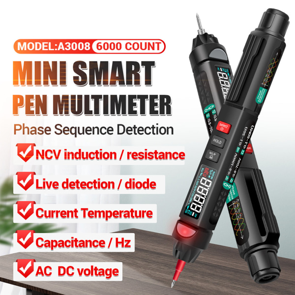 Aneng A3008 Digital 6000 Counts Intelligent Professional Multimeter Sensor Pen Tester Elektriska instrument
