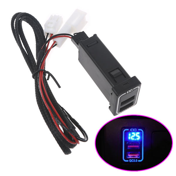 Dobbelt QC3.0 USB-interface-stik Hurtig biloplader til mobiltelefoner LED Red