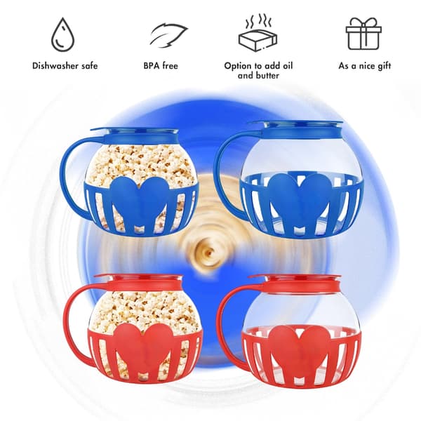 Mikrovågsugn Popcorn Popper med Temperatursäker Glas Diskmaskinssäker Hållbar Blue 3L