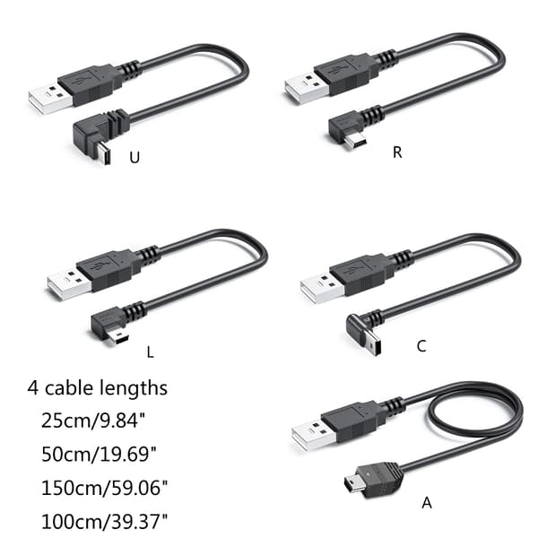 USB-A til Mini USB-kabel for lading og dataoverføringskabel for kameraer, Mini USB-enheter USB-forlengerkabel 25cm - Right