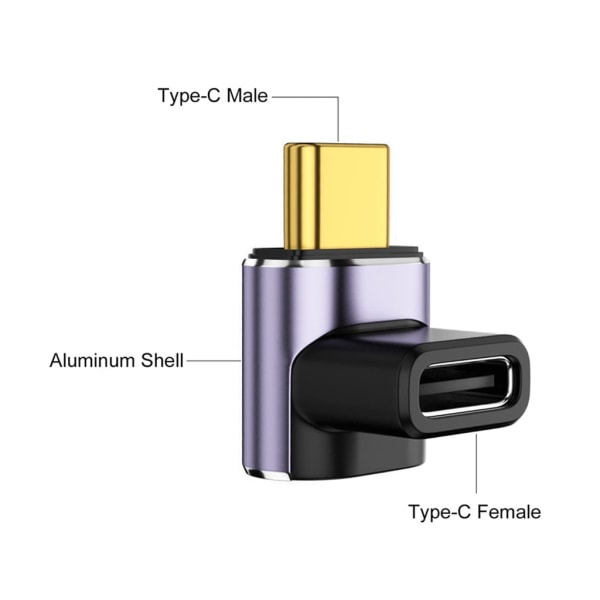 USB C rätvinkeladapter 90 graders magnetisk vinkel upp och ner Typ C-förlängare 40Gbps 100w Snabbladdning Typ C hane