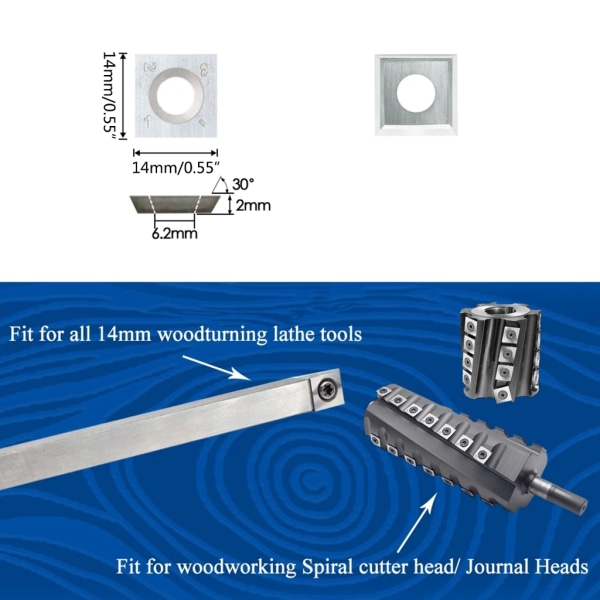 10 st. Karbidinsatser Fräsar Träbearbetning Populär Spiral Helical Hyvelhuvud Träbearbetning Svarvverktyg 14x14mm