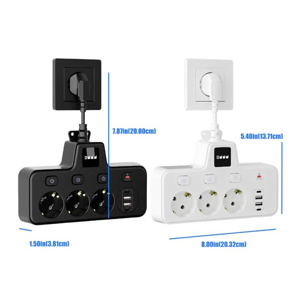 Europeisk strømadapter med 3-modus nattlys, 4 USB-porter og sikkerhetsbeskyttelse Black