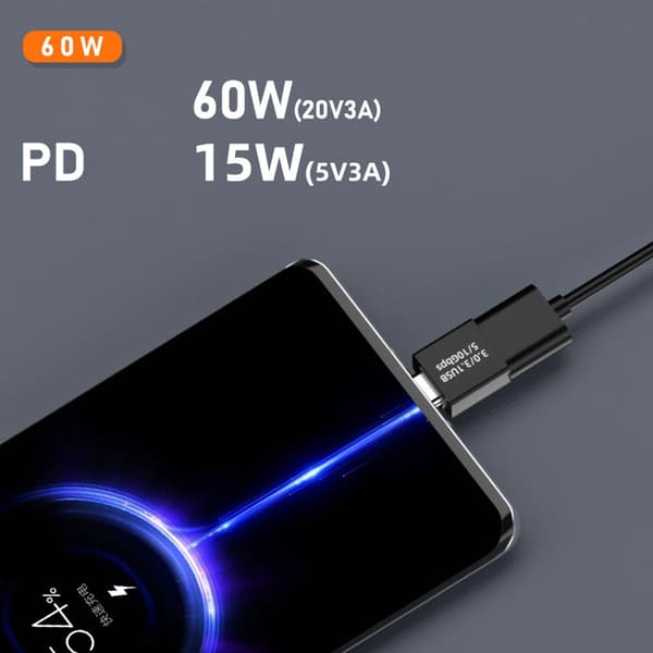 USB C - USB3.1 -sovitinmuunnin tiedonsiirtoon 60WQC-latausliitin null - Vertical curvedfront