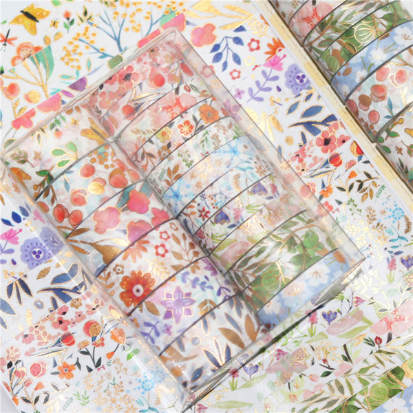 18 st Scrapbooking Washi Tape Blommor bronzing Washi pappersklistermärken för barn Vuxen DIY Journal Anteckningsblock Planner Scrapbooks