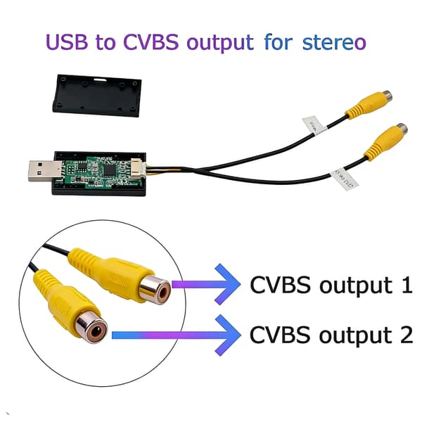 USB til CVBS video output enhed til tilslutning af bilradio nakkestøttemonitor