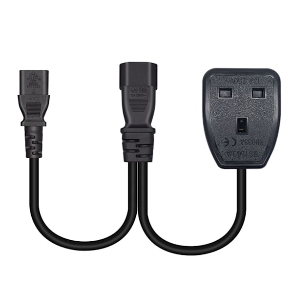 1ft/32cm IEC320 C14 till IEC320 C13+UK13A AC-strömadapterkabel