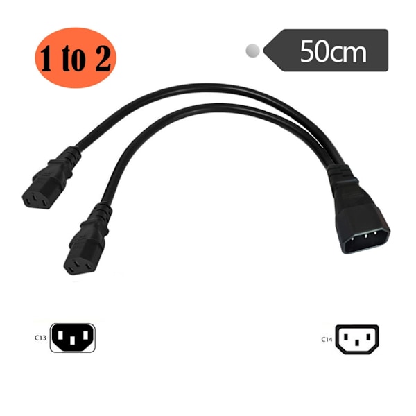 IEC 320 C14 Han till 2x C13 Hon Splitter Kabel 50cm Tungt Utförande