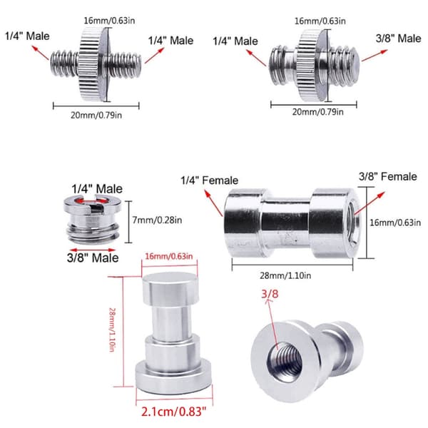 1 sett 1/4\" 3/8\" metallskruesett stativfeste konverteringsadapter blitslys stativ null - E package