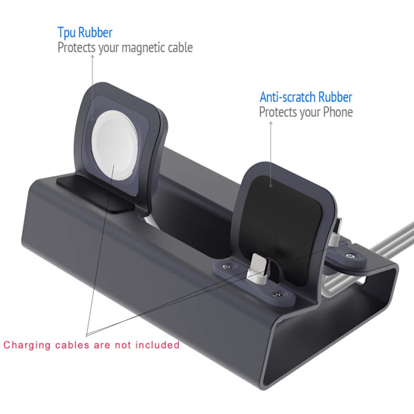 Metallladdningsstativ 3-i-1-laddare för  1/2 för Apple Watch Series 1/2/3/4 Nätadapter 1 st Gray
