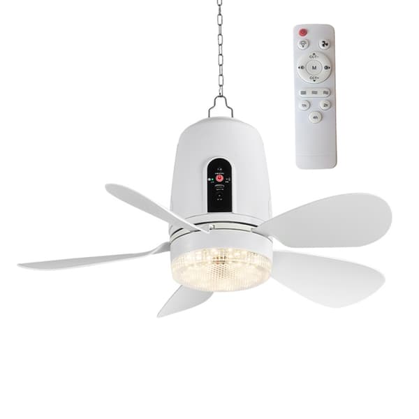 42 cm genopladelig hængeventilator med dæmpbart lys og timerfunktion til telt og baghave 5400mAh
