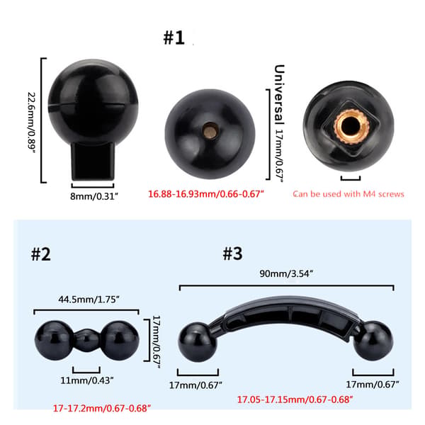 Kulledsfästeadapter 17 mm kulhuvudadapter för biltelefonhållare 2
