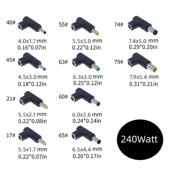 240W DC5.5x2.1mm strømstikkonverter til bærbare computere og elektronik DC7.9x5.4mm 4.5x3.0HP