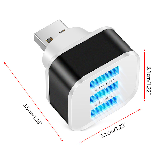 Ny USB 2.0 Dock Extender 3-port Utökad USB Splitter Hub Mini Laddare Black