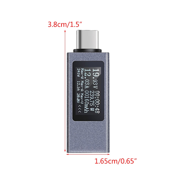KOWSI USB-testare LED-display USB-C-mätare Bärbar spännings- och strömmätare USB-C-voltmeter amperemeter detektor USB-kontroll