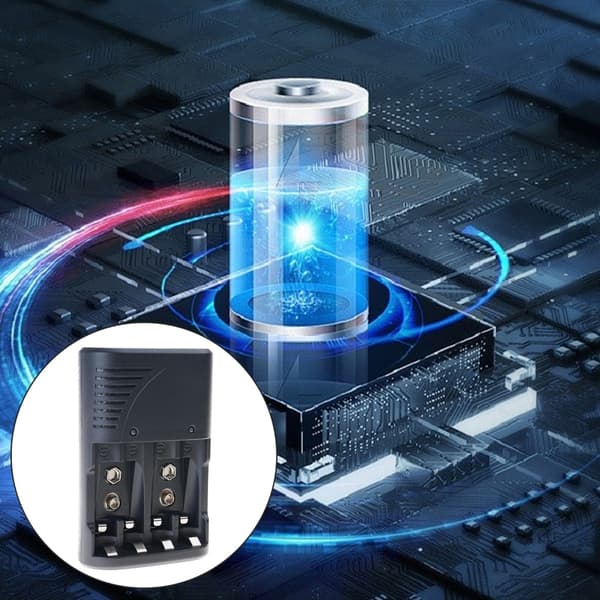 Kompakt resevänlig batteriladdare för AA 3A 9V cellladdningsadaptrar med överladdningsskyddsfunktioner Black