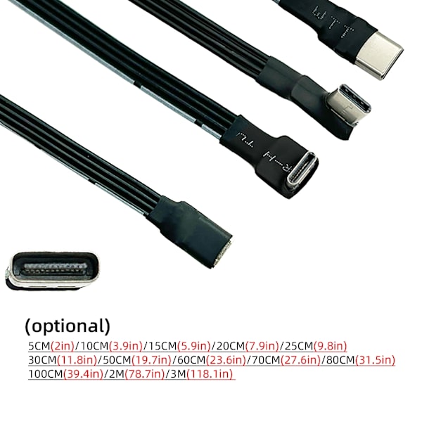 USB C Han til Hun USB C Synkroniseringsdatakabel 480mbps Data Ribbon Flad 0.15m elbow