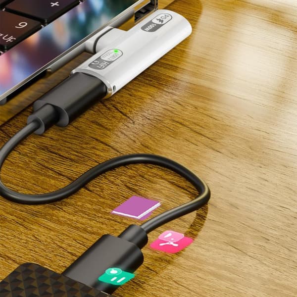 USB C til hodetelefonadapter PD100W lading multifunksjon for telefon 15 Grey