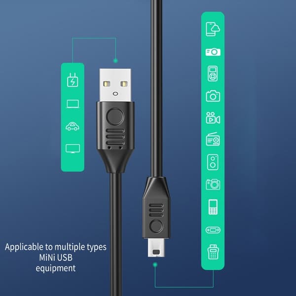 USB2.0 Hane till Mini USB Hane Kontakter Förlängningssladd Dataöverföringslinje för MP3 1m - Left