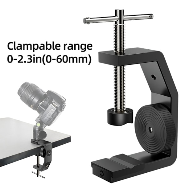 Aluminium Bordklämma Stativ för Kameror, Ljus och Mer med 1/4 Tums Gänghål Skrivbordsfäste C-klämma