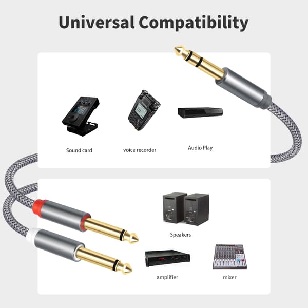 6,35 mm Stereo Hann Til 2 Mono Hann Y-kabel Med OFC-ledere For Lydsystemer 2m