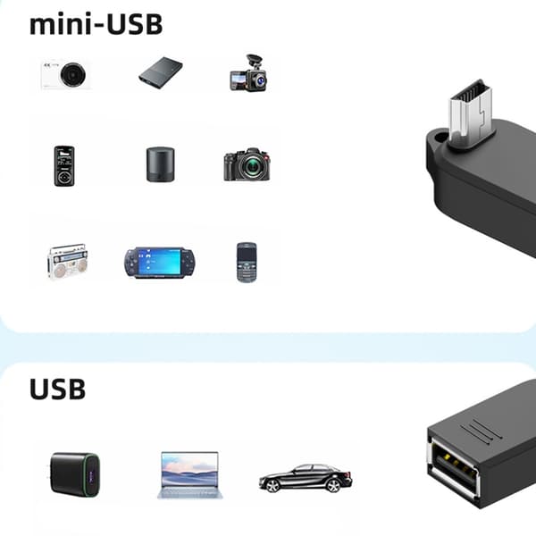 Holdbarhed PVC og metal Mini USB til USB OTG-adapter til elektronisk enhed null - AV3 03 left bend