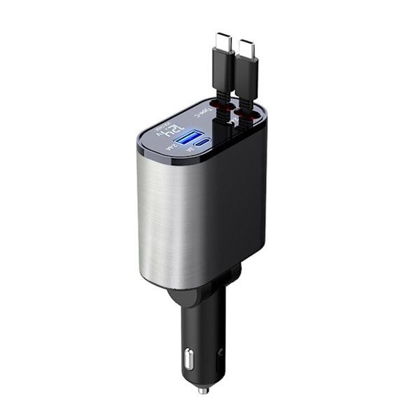 Billaddare med Utökbar Sladd 2 USB C-portar Billaddare Adapter 100W Snabb