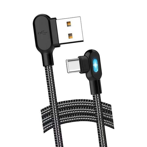 Forstærket Type C opladerkabel Fleksibelt design med LED til mobile enheder Black 0.2m
