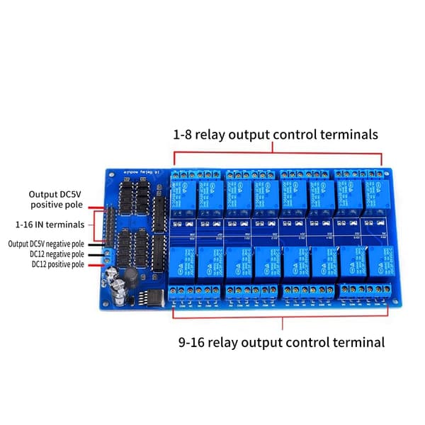 5V/12V/24V Mikrokontroller Gränssnitt Strömreläer Sköldmodul 16 Kanalers Relämodulkort null - 5V