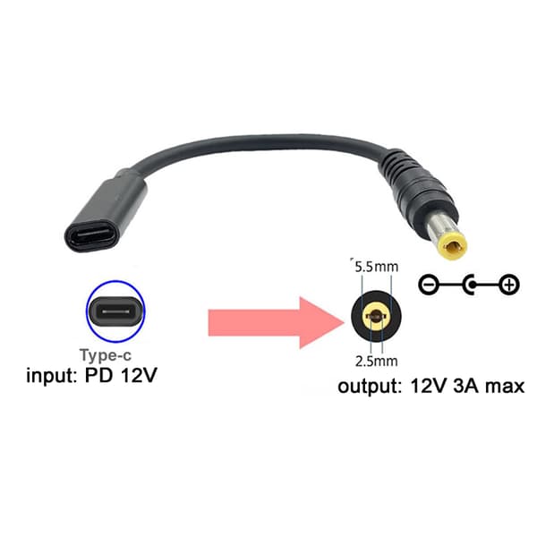 USB C/Type-C PD til 12V 3.5/4.0/4.8/5.5/6.3/6.4mm Strømkonverteringskabel til Router null - Line plus adapter