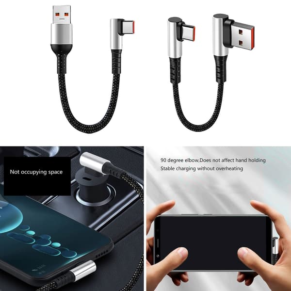 Snabb Laddning Nylon USB till Typ C Kabel 6A Snabb Dataöverföring för Surfplattor 0.25m double elbow