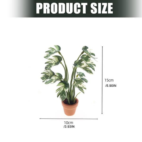 Mini Monstera Deliciosa Plastväxt för Dockhus Inredningsaccessoar