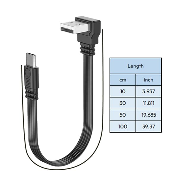 USB til Type C Datakabel Rask 2A Lading Høy Hastighet 480Mbps Datasynkronisering Bøyelig 90°/Rett Hode Koblinger Ledning 0.3m - USB A to Type C A